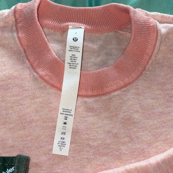 Lululemon Pink cotton, nylon silk lightweight sweater fitted cut. Beautiful - Picture 2 of 6